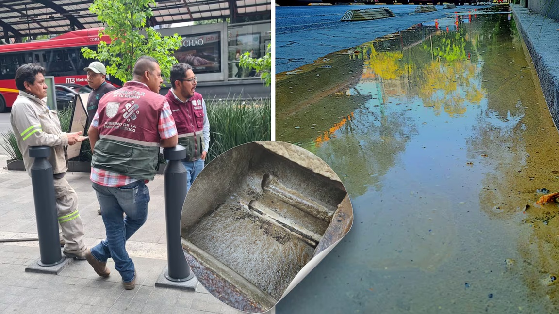 Conexión irregular provoca brote de aguas negras en Insurgentes Sur, CDMX